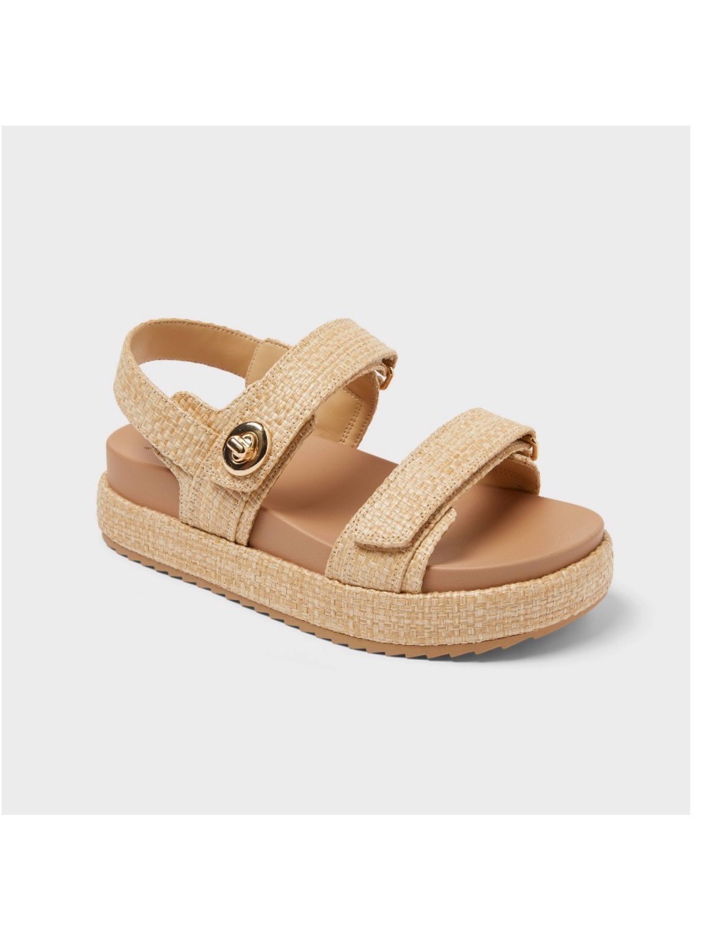 Beige Woven Platform Sandals with Gold Accent